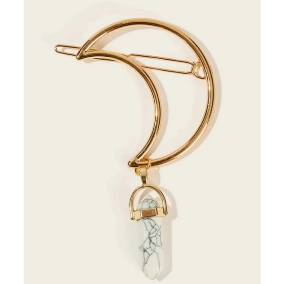 🌙Boho Crescent Moon Marble Stone Barrette - Picture 3 of 5